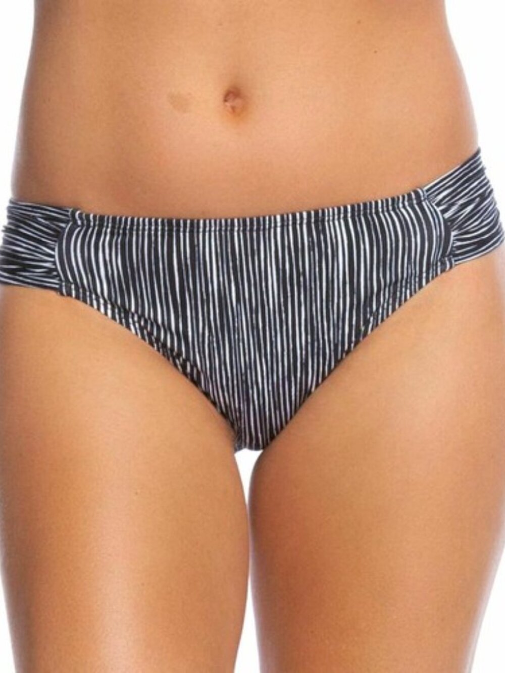 NWT La Blanca Side-Shirred Hipster Bikini Bottom Black/White Stripe Size 6